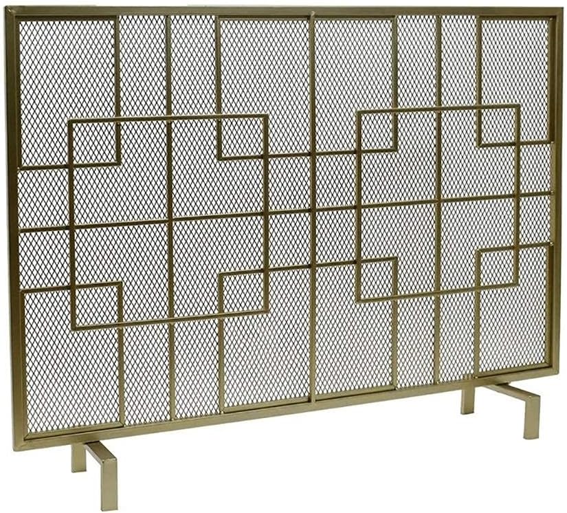 Fireplace Screen Guard, Fireplace Screen Single Panel Handcrafted Wrought Iron Fireplace Screen， Metal Mesh/Wrought Iron Spack Guard - Free Standing (Color : Gold) (Gold)