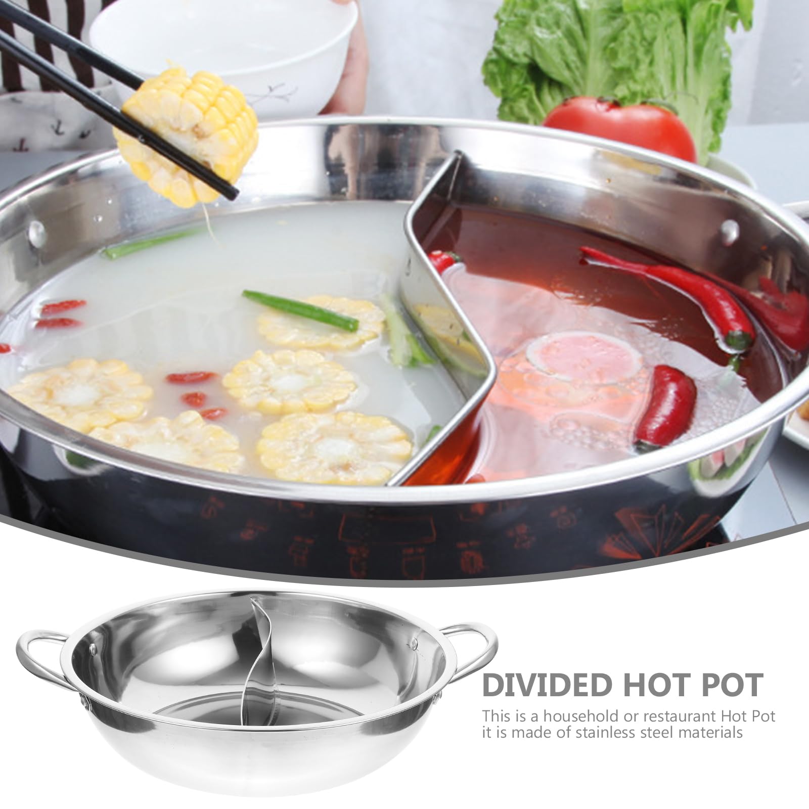 Housoutil Pot De Canard Mandarin Cuiseurs à Fondue Divisés Batterie De Cuisine à Soupe Double Face Poêle De Camping Fondue Chinoise Le Potage Acier Inoxydable Pot De Nouilles 28c Électrique