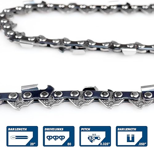 Miniatura 3 de Cadena de motosierra de 20 pulgadas, paso de 325 pulgadas, calibre 050, 80 eslabones de transmisión, 95TXL se adapta a Makita Echo y más