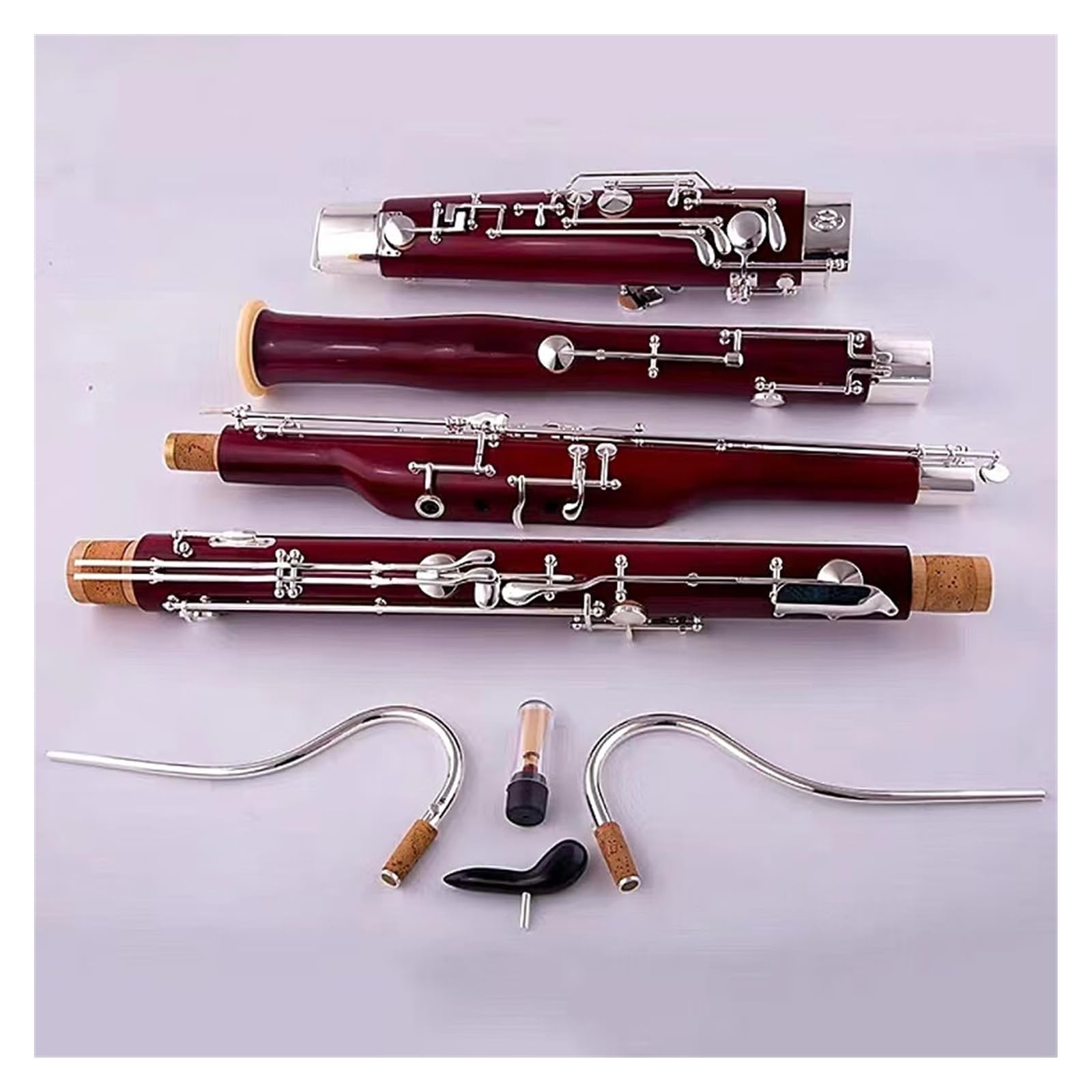 Instrument Fagotowy Z Korpusem Klonowym, Profesjonalny Fagot Z Białymi Miedzianymi Klawiszami I Akcesoriami Zestaw Fagotowy (Color : Nickel)