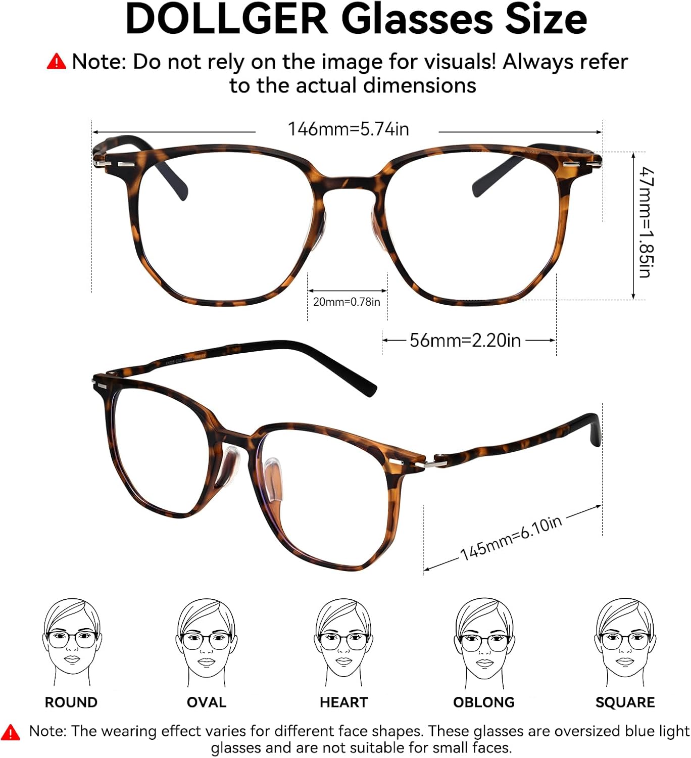 Dollger Blue Light Blocking Glasses for Women - Oversized Square Frame Computer Eyewear, Anti Eye Strain, Lightweight