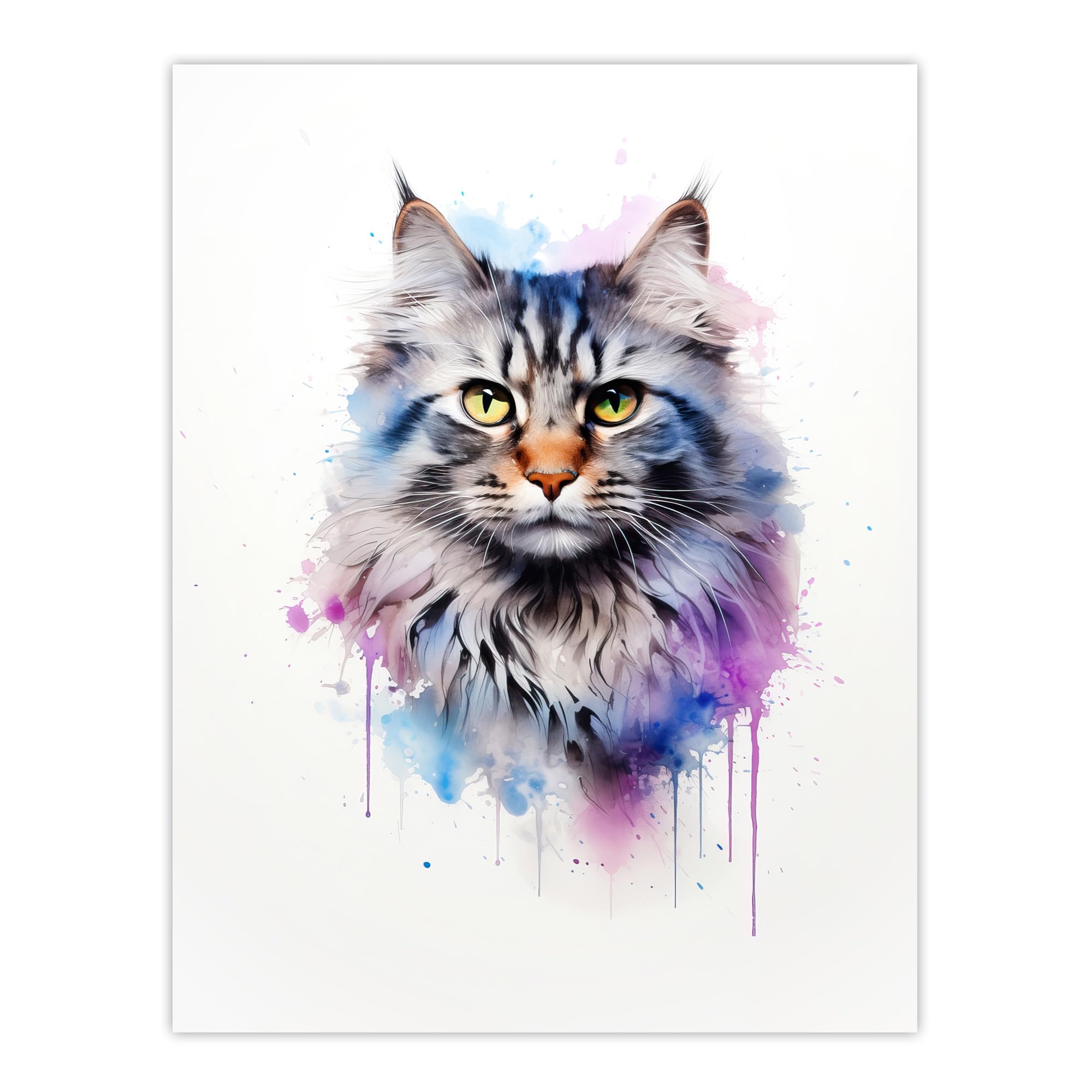 Artery8 Siberian Cat Lovers Gift Watercolour Pet Portrait Painting Artwork Extra Large XL Wall Art Poster Print