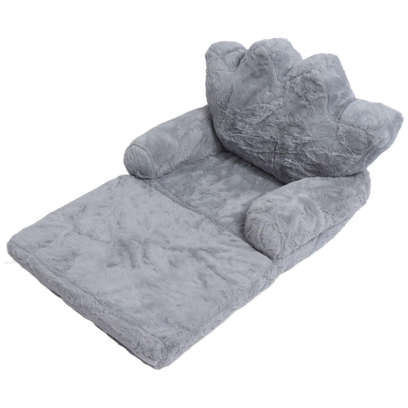 Cojín de Asiento Plegable, Cojín de Silla para Niña, Princesa, sofá Infantil Pequeño con Respaldo en Piel de Conejo Gris (2 Niveles)