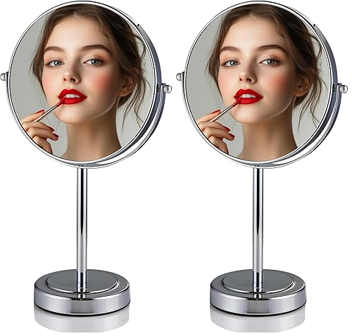 OVENTE Espejo de mesa de 8 pulgadas, aumento de 1X y 7X, espejo de mesa redondo ajustable de doble cara, abatible para vista de cerca, compacto para