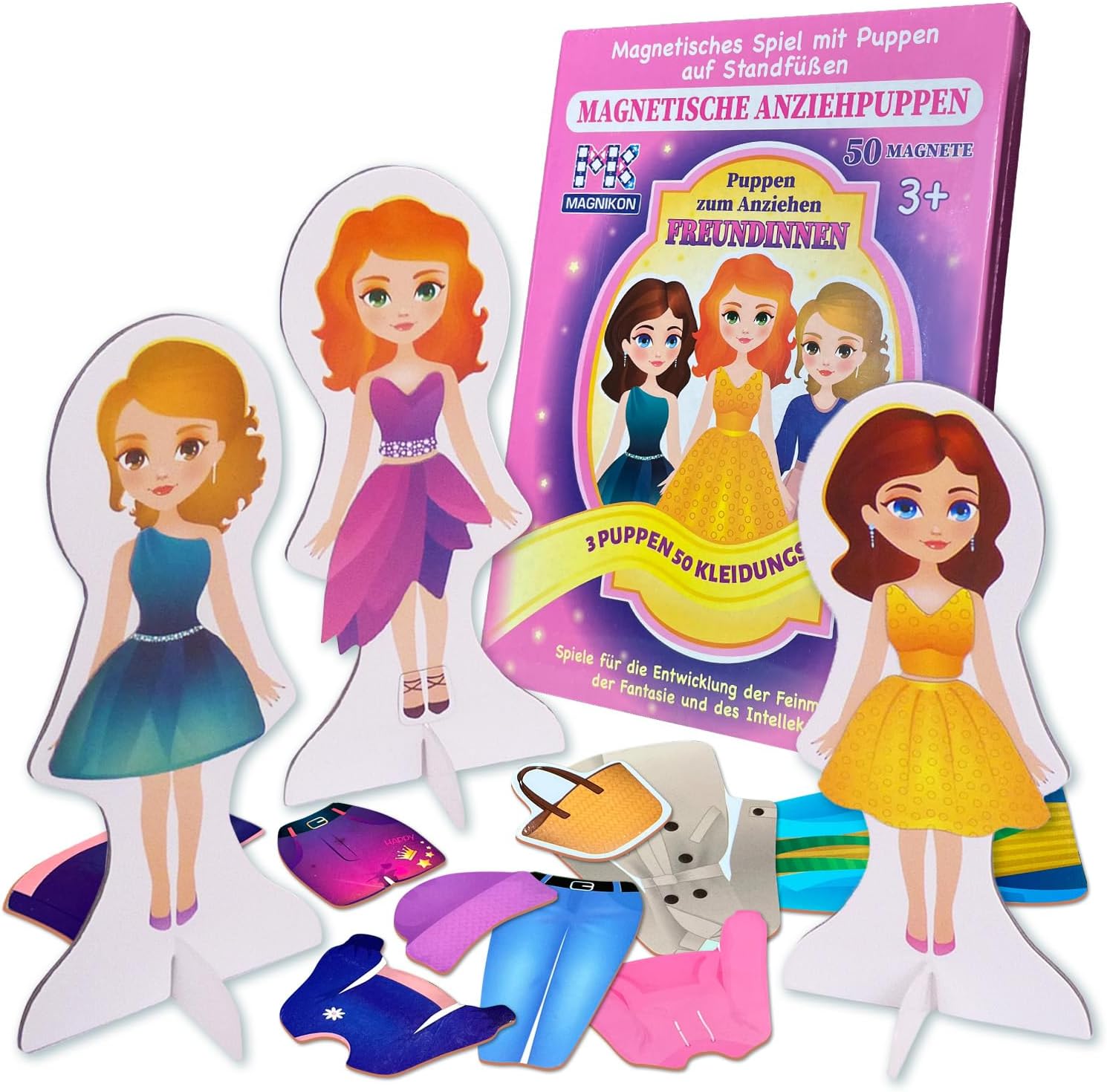 MAGNIKON Magnetic Dress-Up Dolls Girlfriends, Magnetic Dolls for Dressing, Magnetic Dressing Dolls, Toy for Travel, Dressing Book, Magnetic Game with 50 Magnets