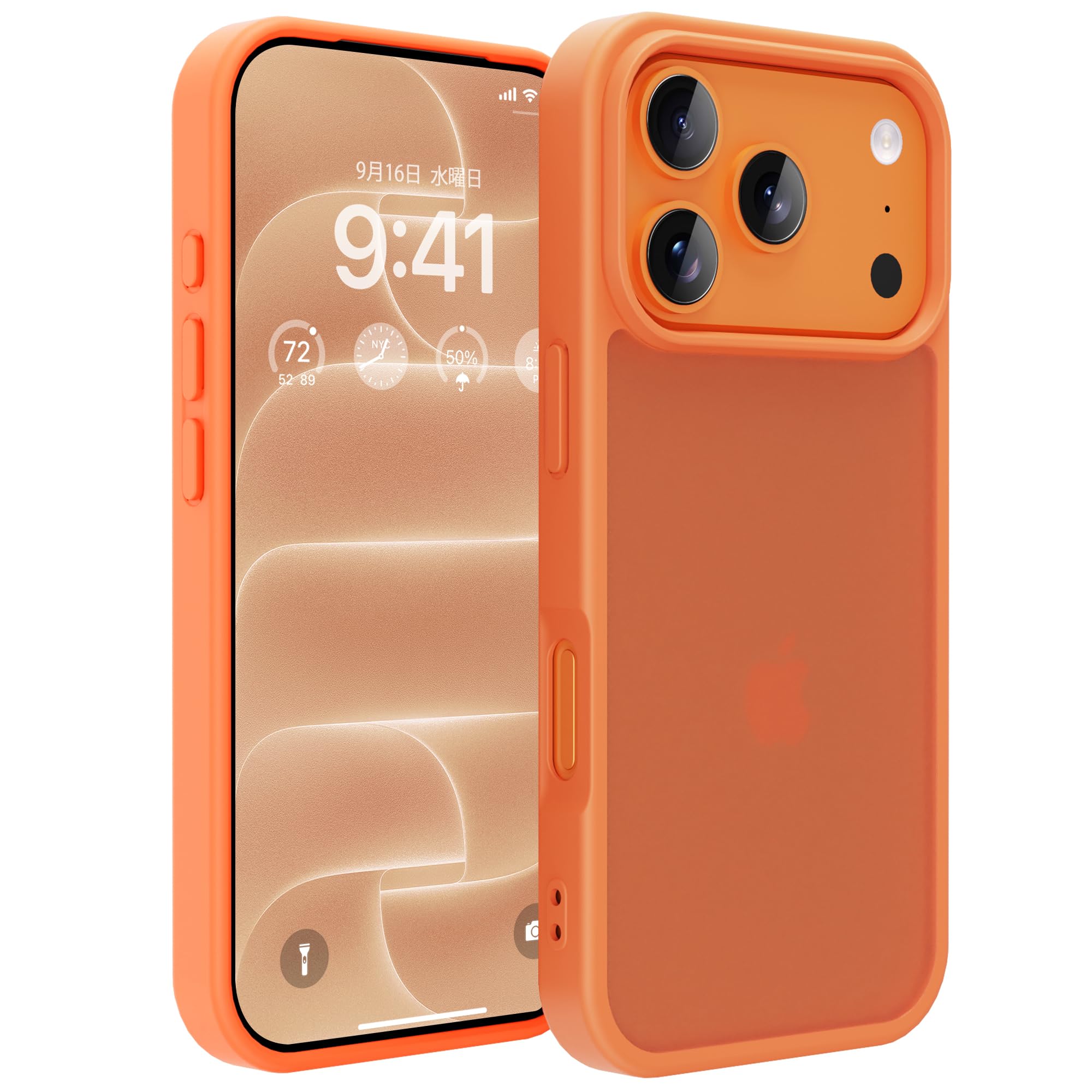 PINLISHENG iPhone 17 pro/18 pro ケース 半透明 マット 米軍MIL規格 耐衝撃 スマホケース(オレンジ)
