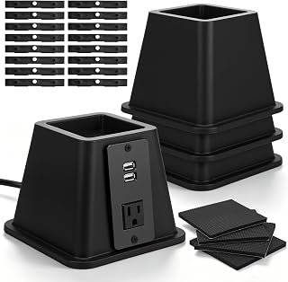 Relaxweex 4 Pack Heavy Duty Bed Risers with Power Outlet USB, 4.9 Inches