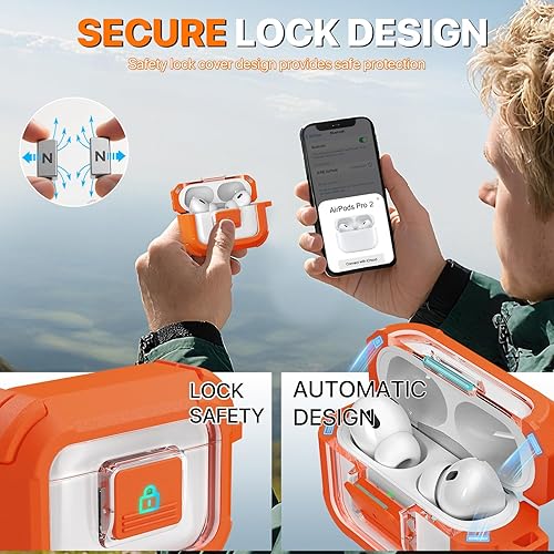 Miniatura 5 de R-fun Funda protectora para AirPods Pro de 2 generación, compatible con Magsafe, bloqueo automático magnético, con kit de limpieza, funda protectora