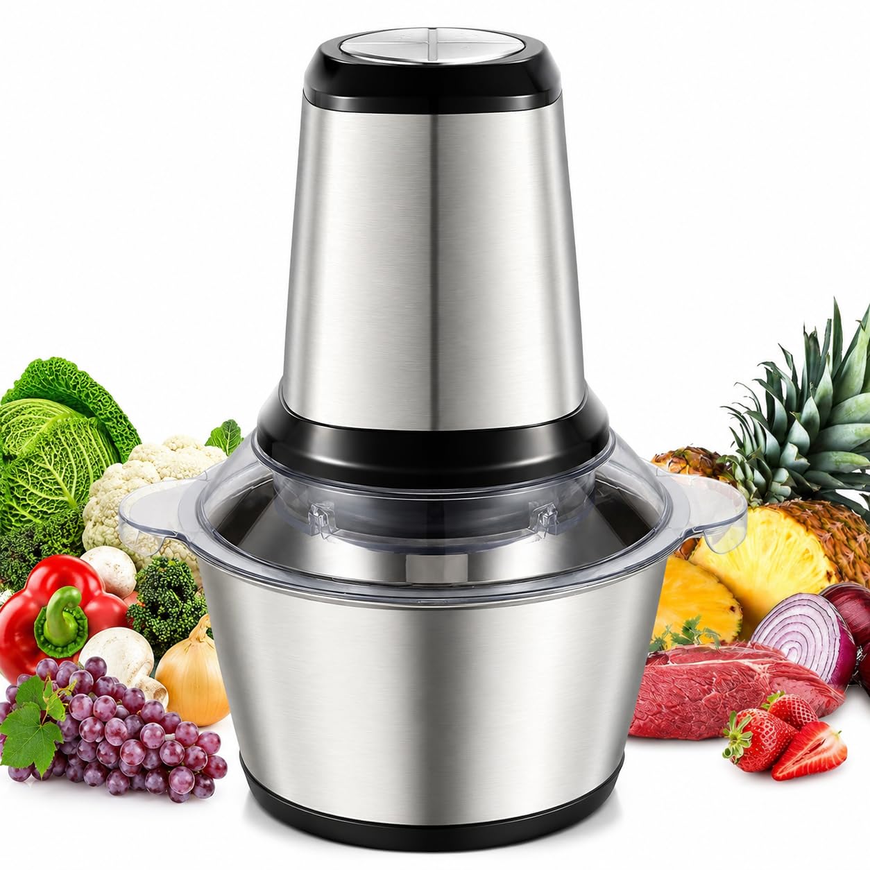 Electric Food Chopper with Stainless Steel Bowl 2L | Heavy Duty Meat Grinder Vegetable Chopper Onion Garlic Cutter | Multipurpose Kitchen Food Processor Blender-picture-33