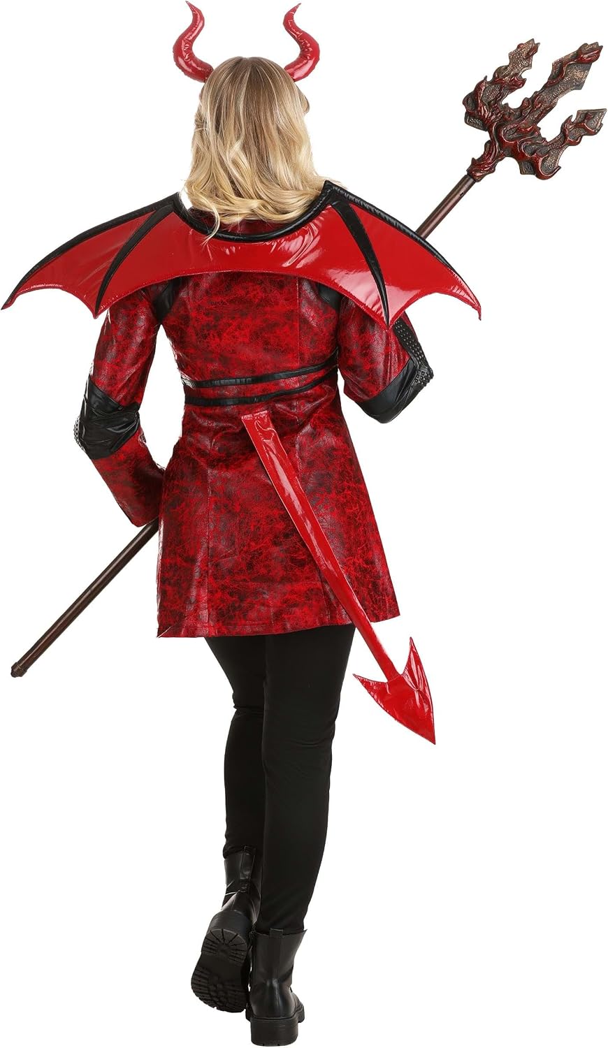 Leather Devil Costume for Women, Sexy Red Devil Outfit with Horns, Satan Dress-Up for Halloween & Scary Cosplay