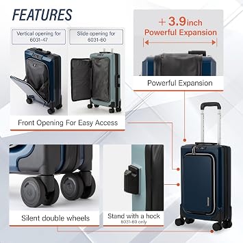 LEGEND WALKER FIT Hardside Luggage with Front-Open, Carry-On, 21 inch, Midnight Navy, 6031-47-NV