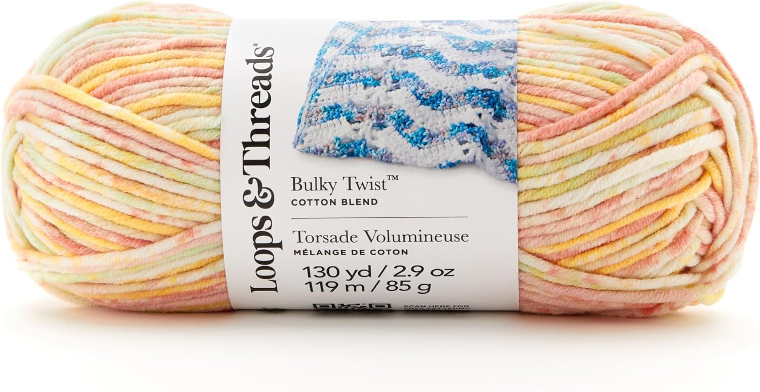 Loops & Threads Bulky Twist Multi Yarn - Yarn for Knitting, Crochet, Weaving, and Arts & Crafts - Sherbet, Cotton Blend, 2.9 oz