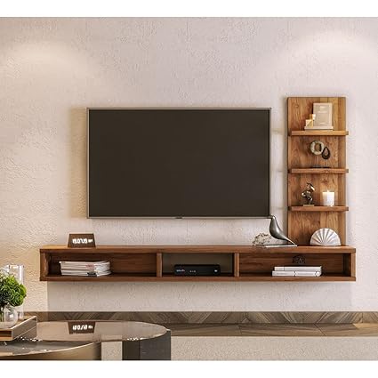Wakefit TV Unit for Living Room | 1 Year Warranty | TV Unit, TV Stand Wall Mount, Wall Mount TV Stand, Diwali Gifts, Engineered Wood with Wall Mount Display Rack Upto 42'' (Expo, Columbian Walnut)