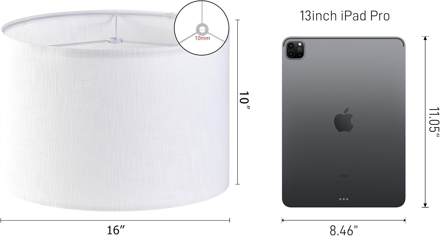 White Linen lampshades Large Drum Lamp Shade 16" Top x 16" Bottom x 10" High (Spider) Modern Lamp Shade for Table&Floor Lamp - Lampshades Replacement By GO&SO Assembly Required