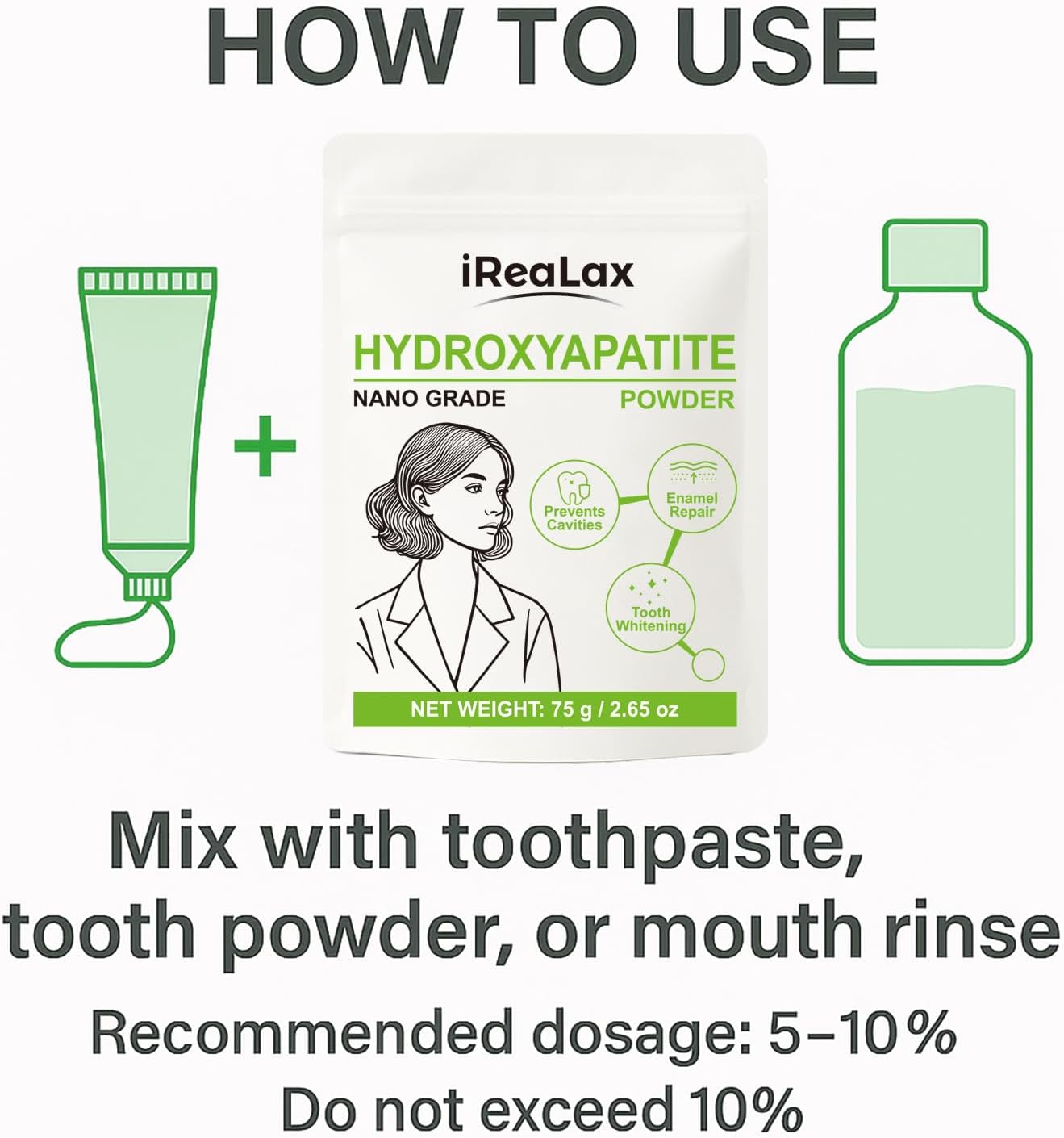 100% Pure Hydroxyapatite Powder 75g (2.65 oz) | Nano Grade Hydroxyapatite Powder for Teeth | DIY Toothpaste, Teeth Whitening & Soap Making