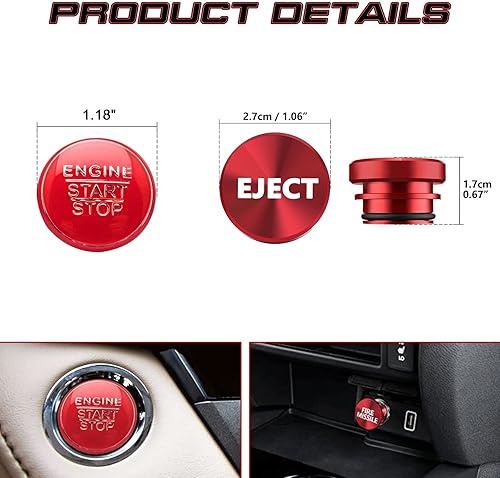 Miniatura 4 de Xotic Tech Set Arranque del motor de aleación de aluminio rojo + cubierta del botón de expulsión del encendedor de cigarrillos, marco de panel