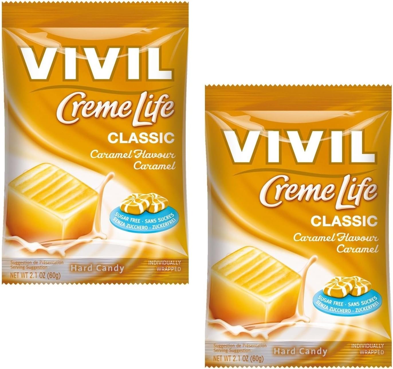 Caramel Creme - Vivil Creme Life Hard Candy Sugar Free Sweets 60g - Pack of 2