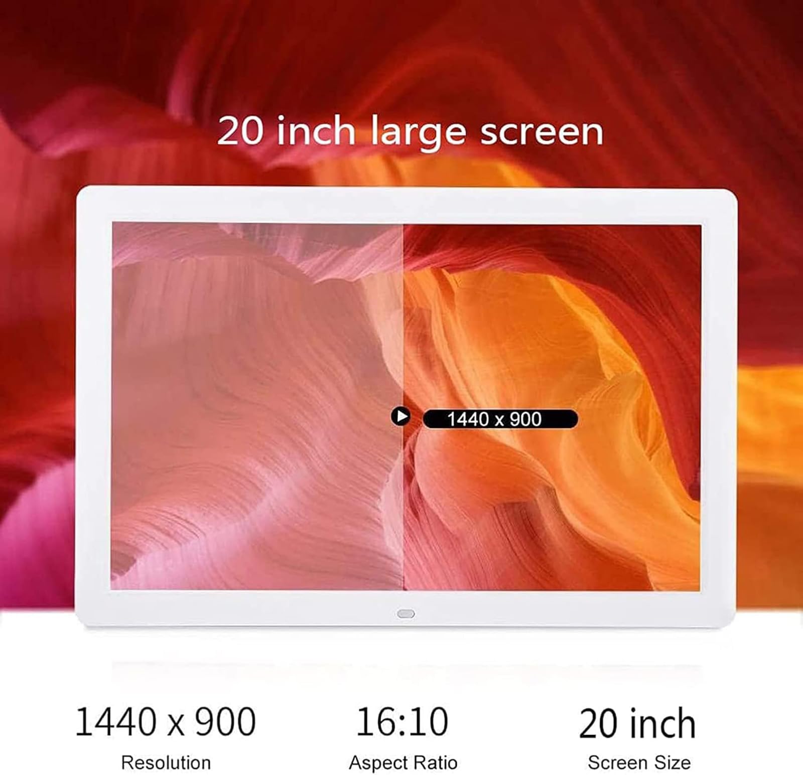 Cornice per Foto Digitale 20 Pollici IPS 1440x900 HD – Grande Display, Telecomando, Sensore Movimento, Data e Ora, USB, Luminosità Regolabile, Musica Sottofondo (Bianco)