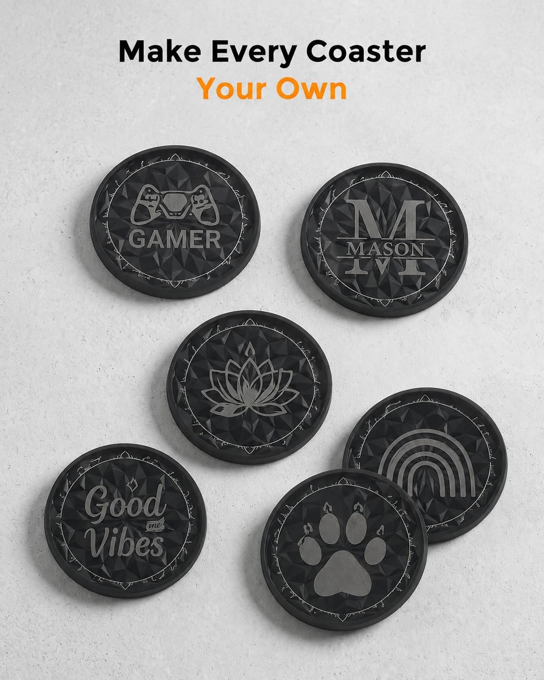 Cloudray 6 Pack 4 Inch Silicone Coasters for Laser Engraving, Black Blanks image 5