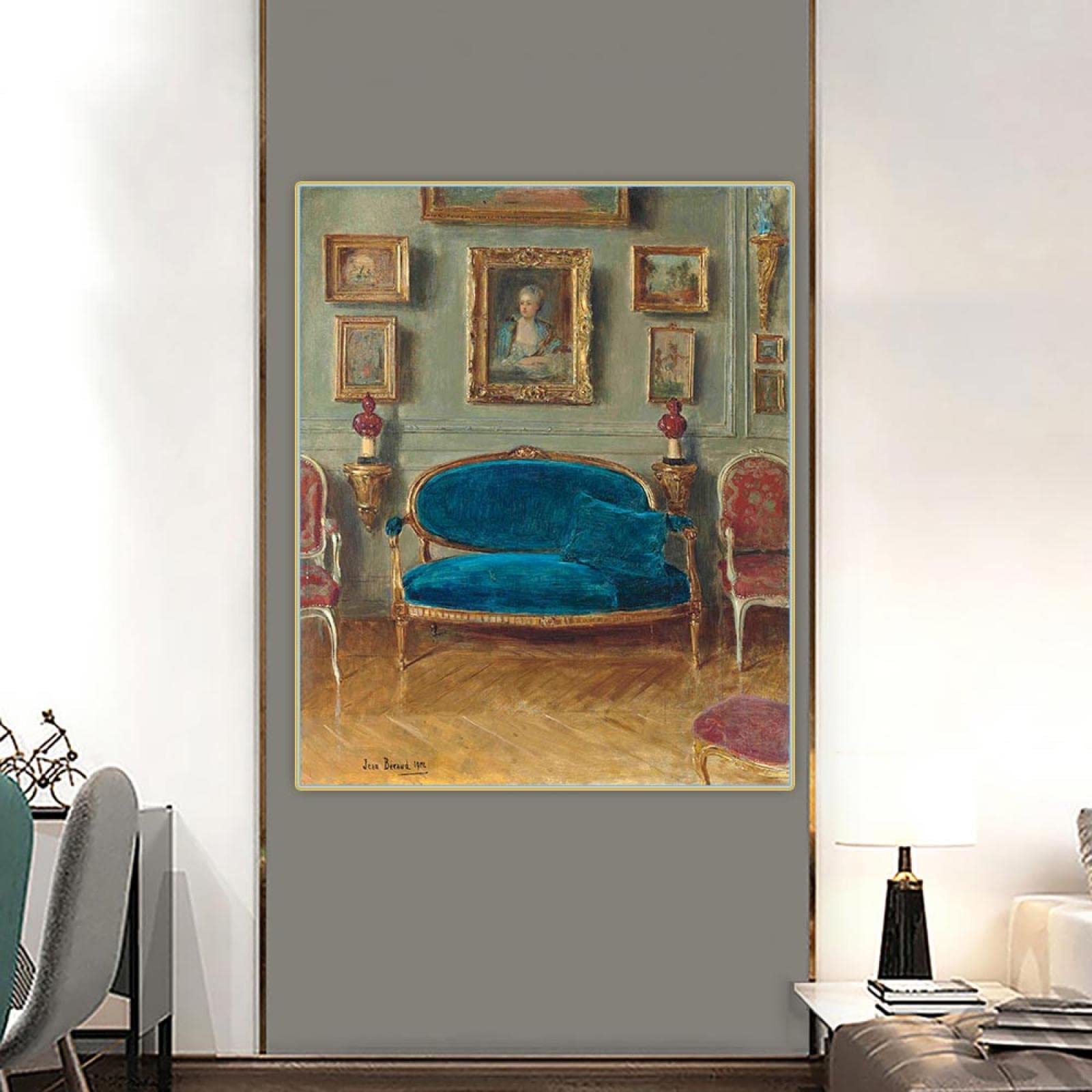 Sdvib Frameless Jean Beraud The Blue Sofa Canvas Oil Painting Picture Poster Backdrop Artwork Home Living Room Decor Wall Art Prints 35X50cm