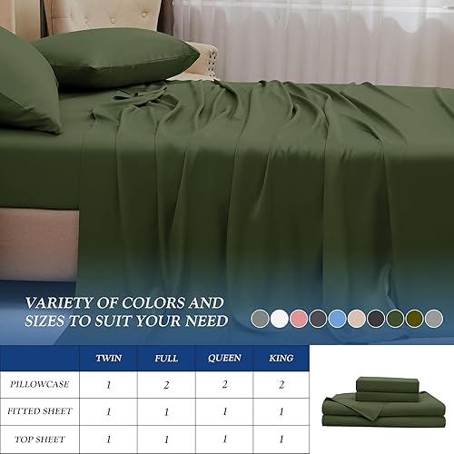 Miniatura 8 de YIYEA Sábanas de cama de tamaño individual, 100% viscosa orgánica derivada del bambú, sábanas refrescantes transpirables de 400 hilos de lujo para