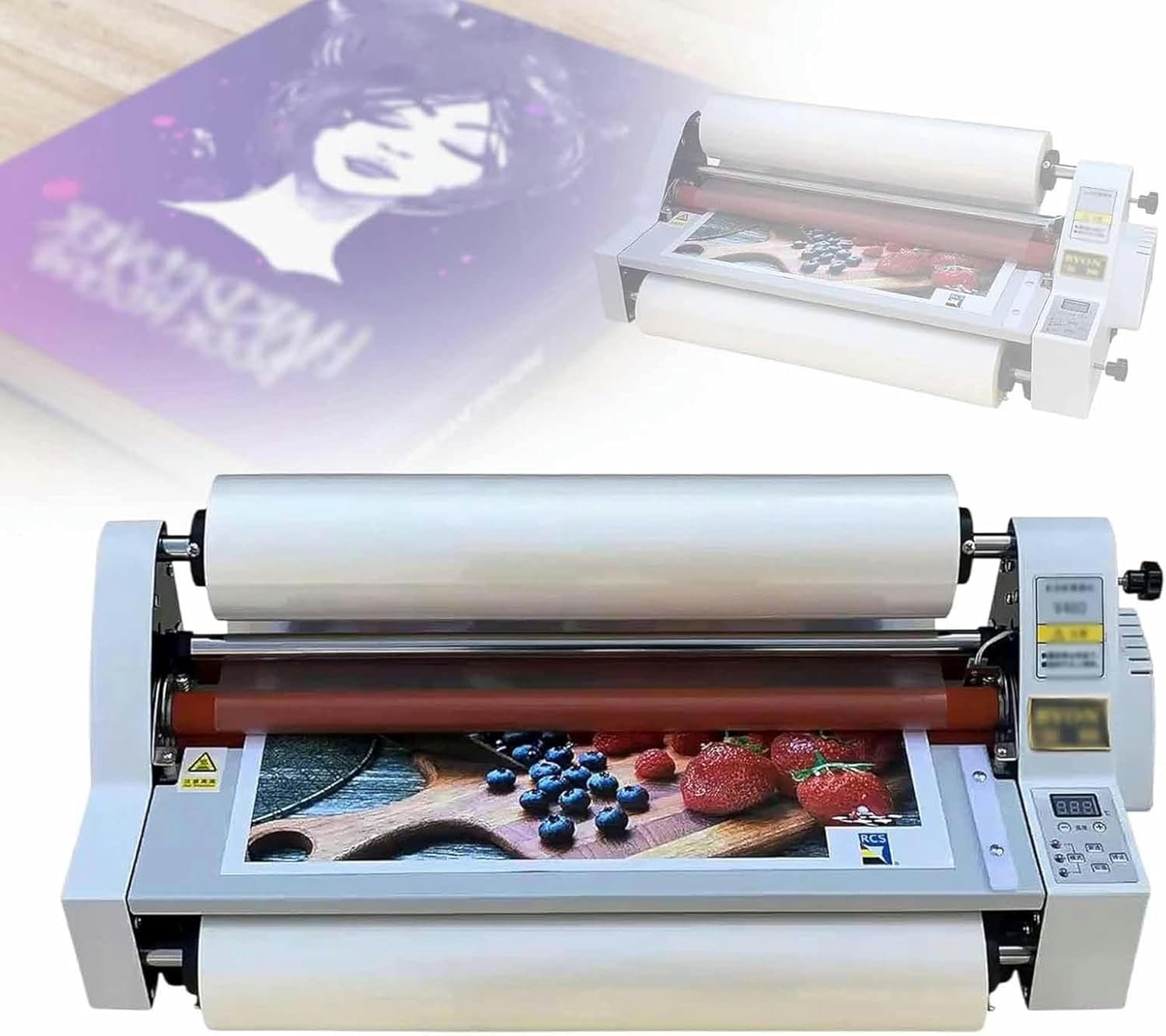 Hot Cold Roll Laminator,Single and Dual Sided Thermal Laminating Machine, Four Rollers Digital Temperature Control Thermal Laminator, 1.1m/min, for School Office Commercial Use~/