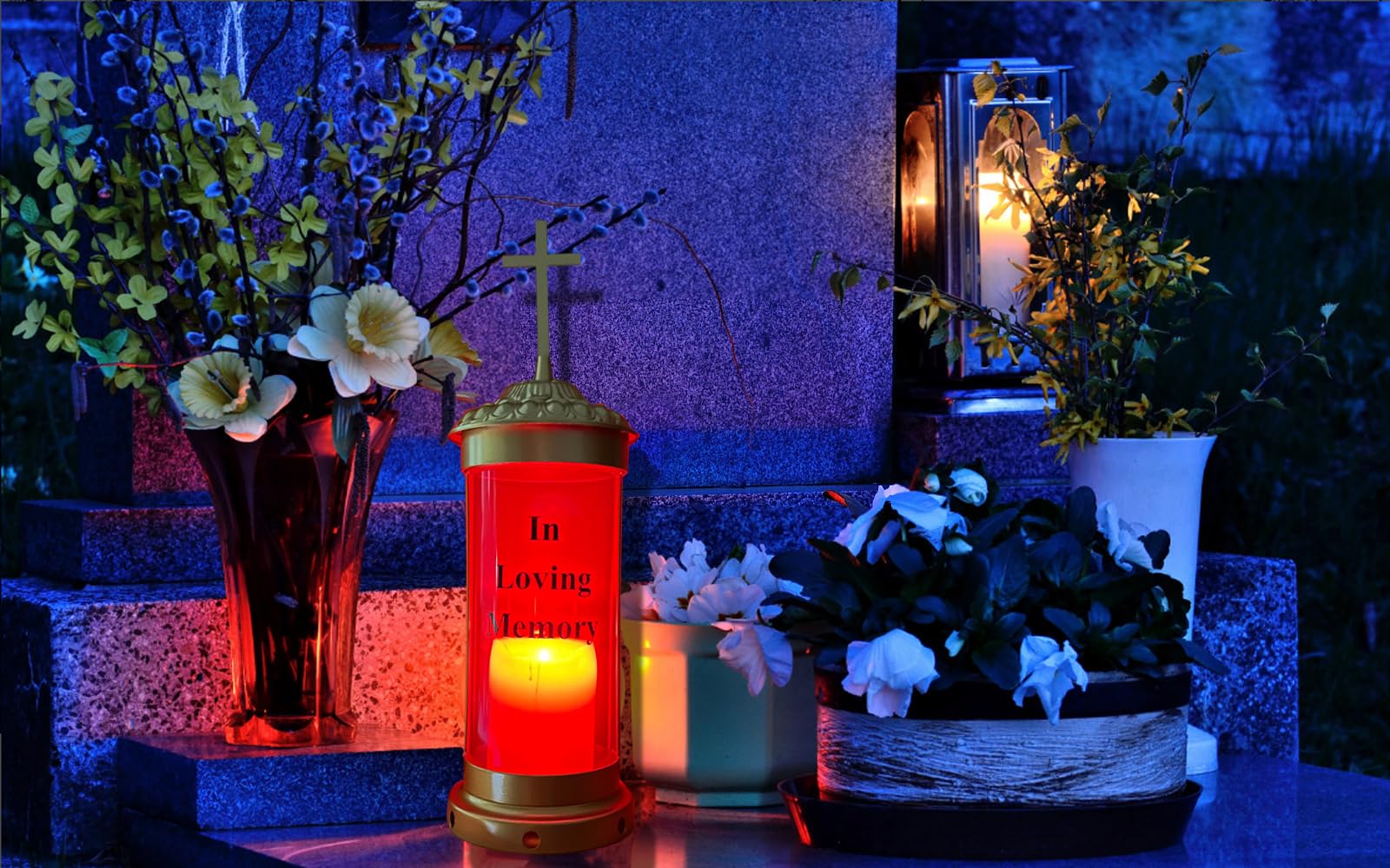DOITOOL Cemetery Memorial Candle – 2-Pack Eternal Flame LED Lamp For Gravesite, Outdoor Decoration