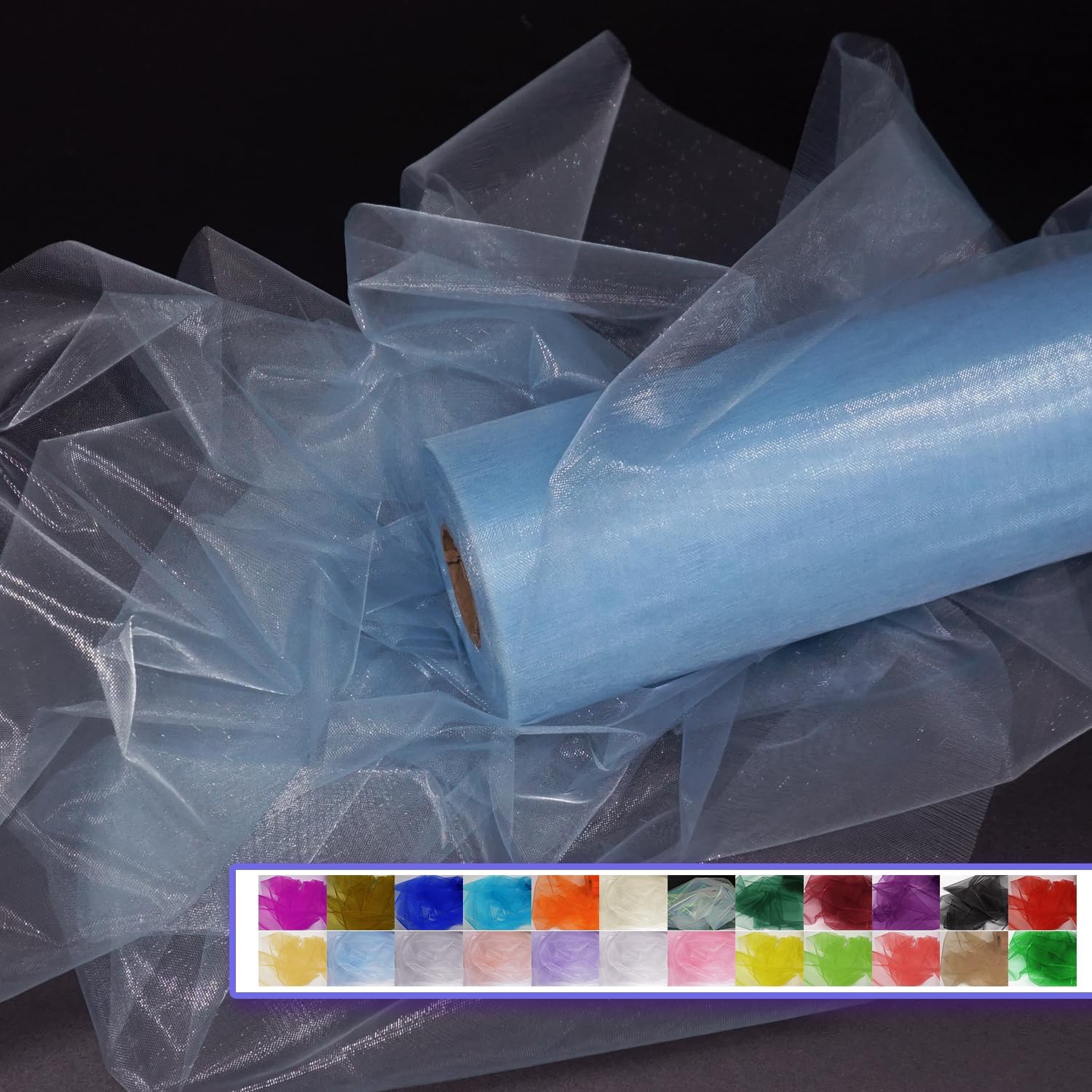 Organza Tulle Fabric Rolls, Crystal Organza 12" by 50 Yards (150 ft) Sheer Nylon Silky Shiny Netting Spool Bolt for DIY Craft Table Runner Wedding Baby Shower Party Decor (Baby Blue)
