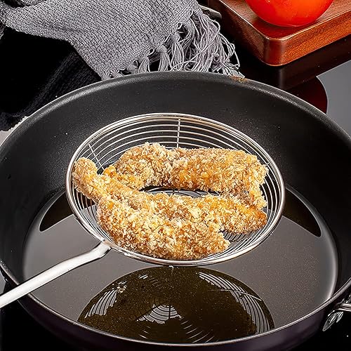 Vista 23 de Colador de araña, araña de cocina, cuchara de araña extra grande de 7.9 pulgadas con mango de madera, utensilio de cocina de araña de acero 7.9 in