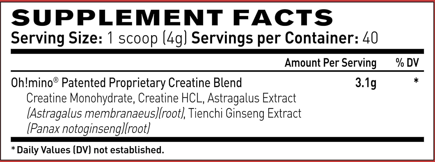 Oh!mino Creatine Complex for Muscle Growth. Micronized Creatine Monohydrate and Hydrochloride with Adaptogens. Perfect for Women and Men. Refreshing Zero Carb Lemon-Lime, 40 Servings