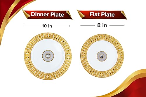 Miniatura 3 de Juego de vajilla de porcelana de 16 piezas – Servicio lujoso para 4 – Hermoso diseño de mosaico con detalles dorados pintados a mano – Blanco con