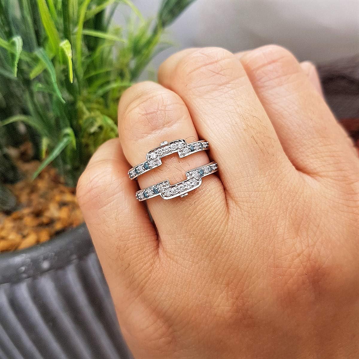 Dazzlingrock Collection 0.50 Ctw 10K Solid Gold Round Cut Blue & White Diamond Womens Wedding Enhancer Double Ring