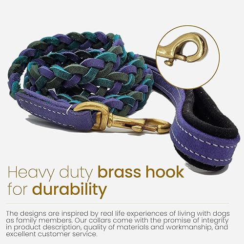 Miniatura 4 de Blazing Paws Vibrania - Correa de perro de cuero trenzado súper suave de 6 pies, resistente con anillo lateral, trenzada completa en cuero