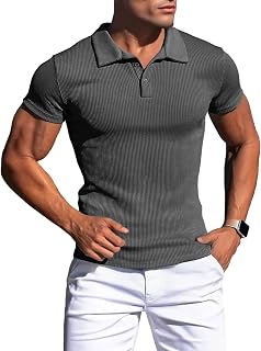 Men's Muscle Slim Fit Polo Shirts Long&Short Sleeve Stretch T-Shirts Casual Stylish Tee for Golf Workout