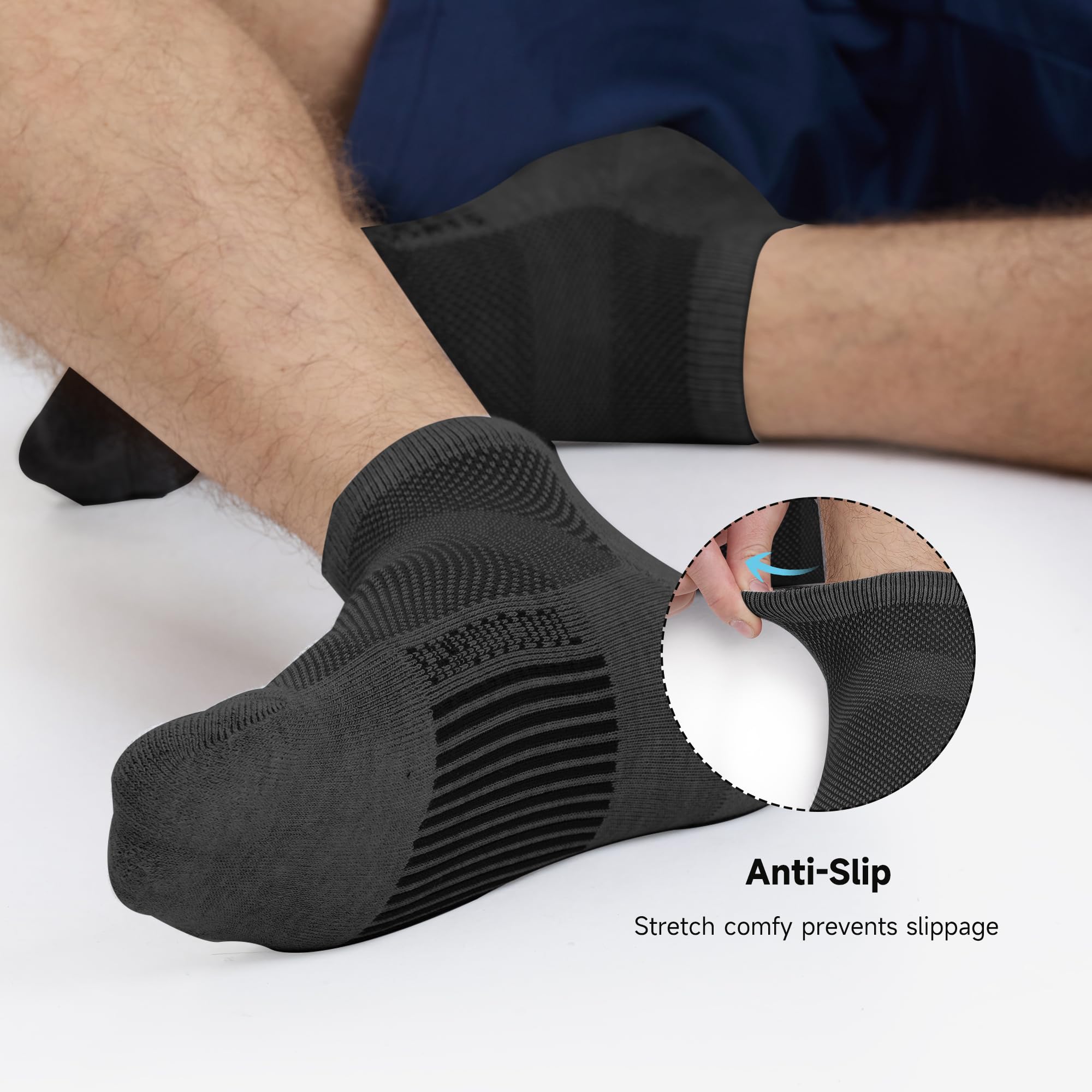 BAMBOO COOL Sportliche Herren-Knöchelsocken, gepolstert, feuchtigkeitsableitend, niedrig geschnitten, Netzsocken, Fußgewölbeunterstützung, 8 Stück