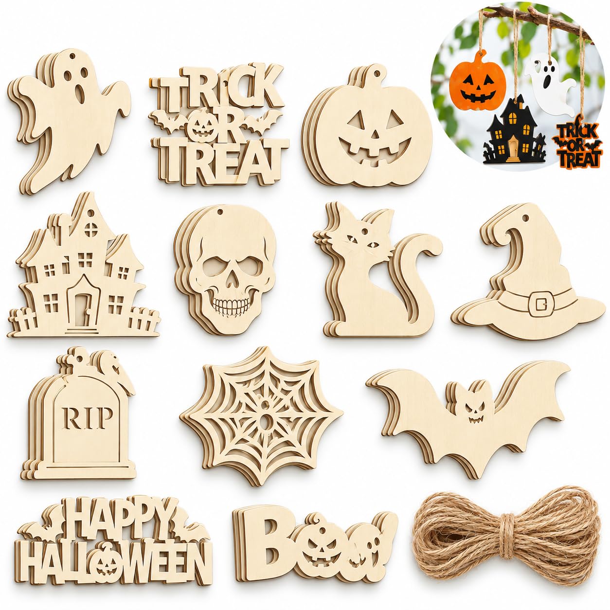 Halloween Wooden Cutouts 36Pcs 12 Styles Halloween Crafts for Adults