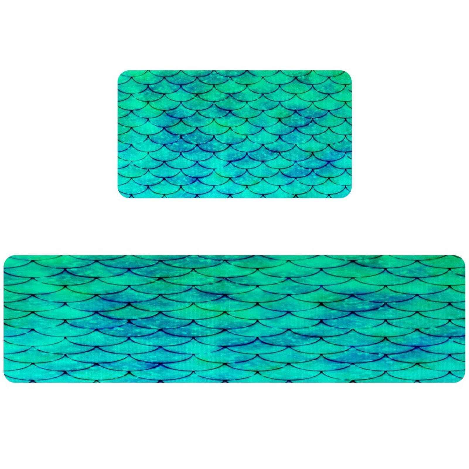 Alfombrillas de cocina VAPOKF de escamas verdes, juego de 2 alfombras lavables