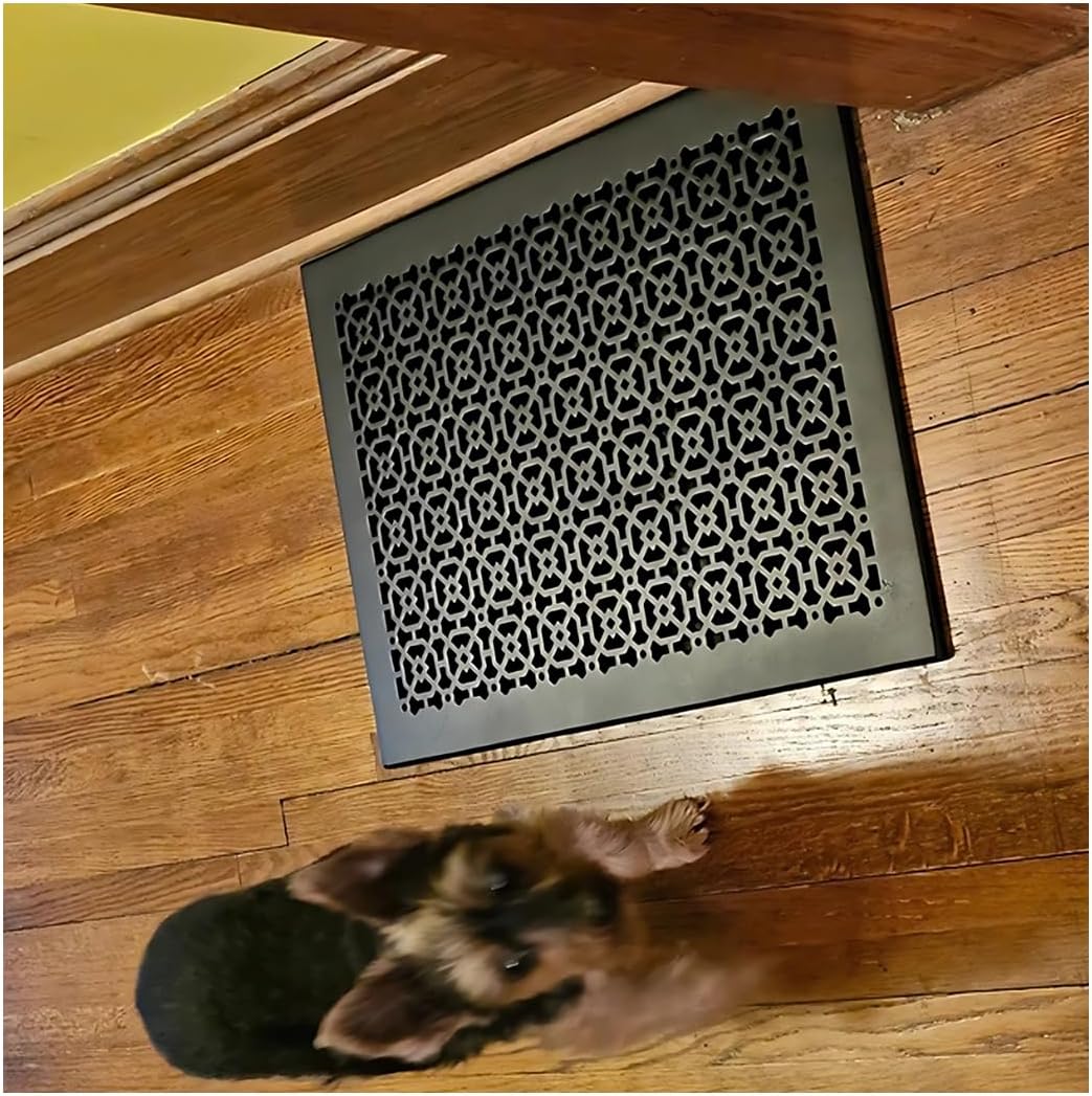 Achtek 14"x16" Duct (16"x18" Overall Size) Solid Cast Aluminum HVAC Air Return Grill Vent Cover | Powder Coated | for Floor-Black Without Screw Holes