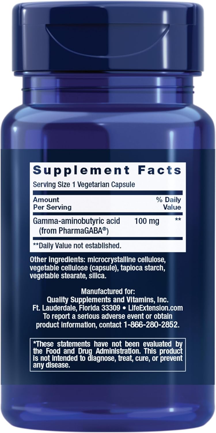 Life Extension GABA, Stress Support, GABA Supplement, Mood Support, Sleep, Relaxation, Gluten-Free, Non-GMO, Vegetarian, 60 Capsules - Image 2
