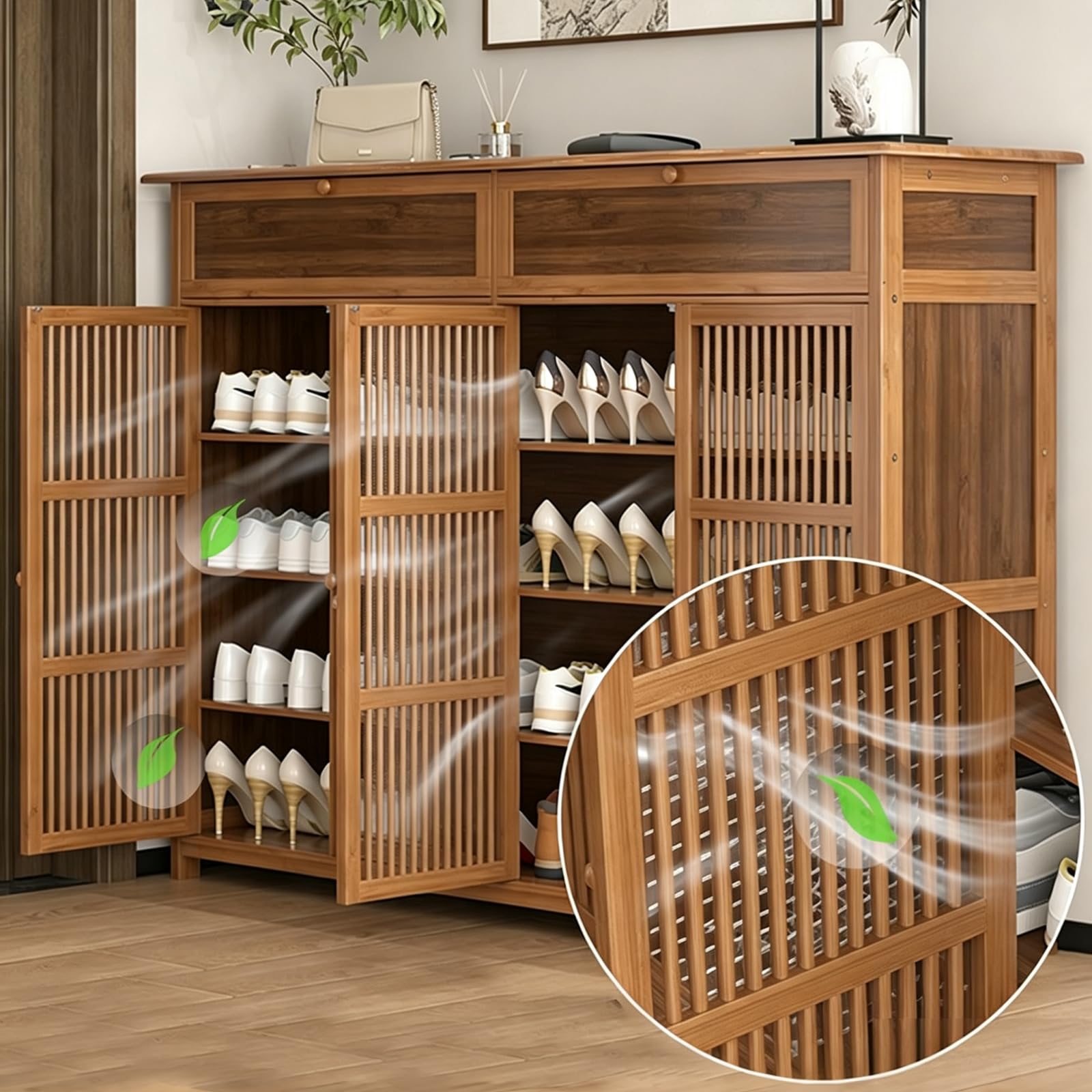Mueble Zapatero De Bambú,Armario De Zapatos Independiente,Pasillo Vestíbulo