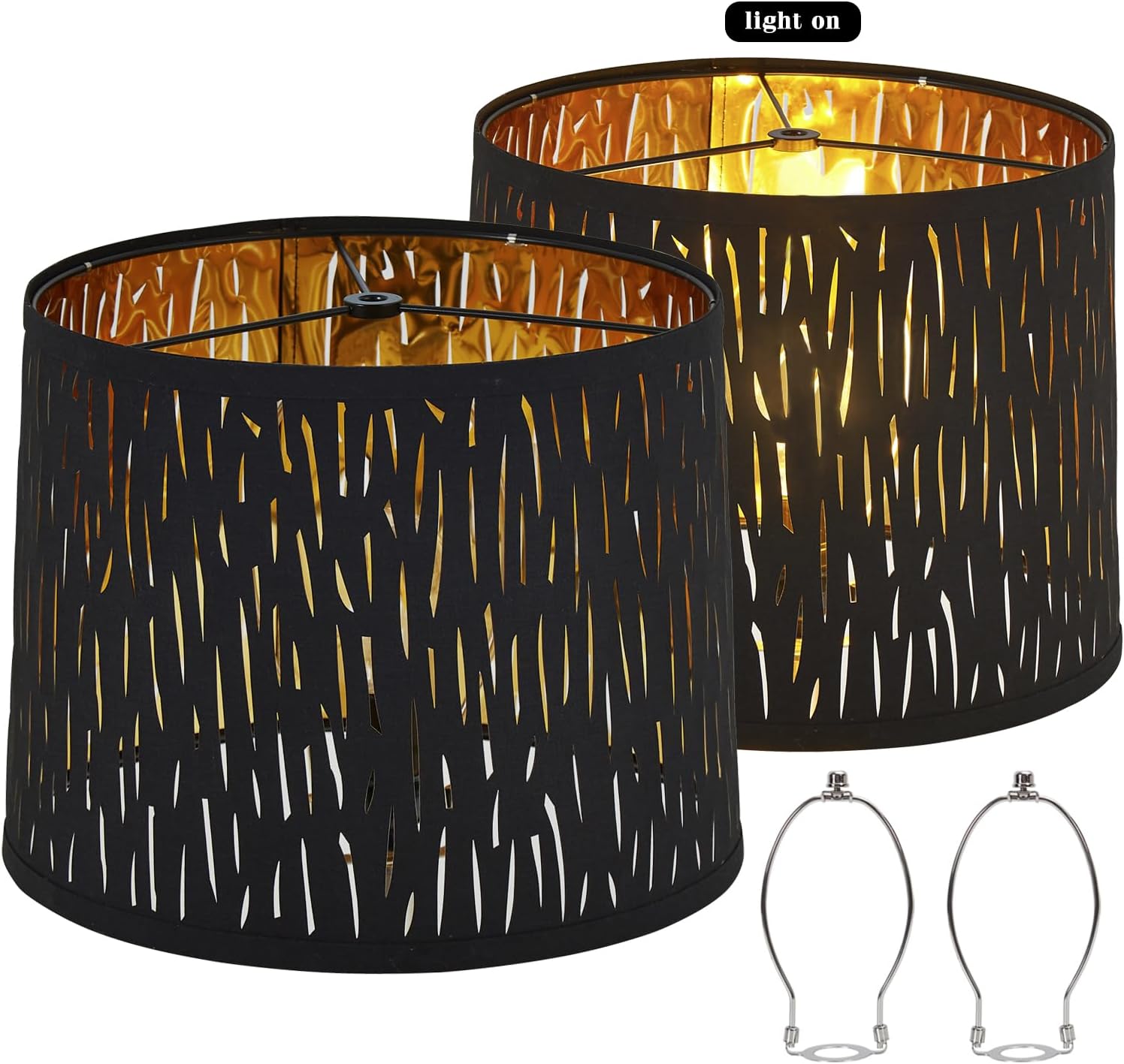 Set of 2 Drum Lamp Shade 11.6" Top x 12.6" Bottom x 9.12" High (Spider) Black Pattern Carved for Table Lamps & Floor Lamps Replacement Lampshade By ONext