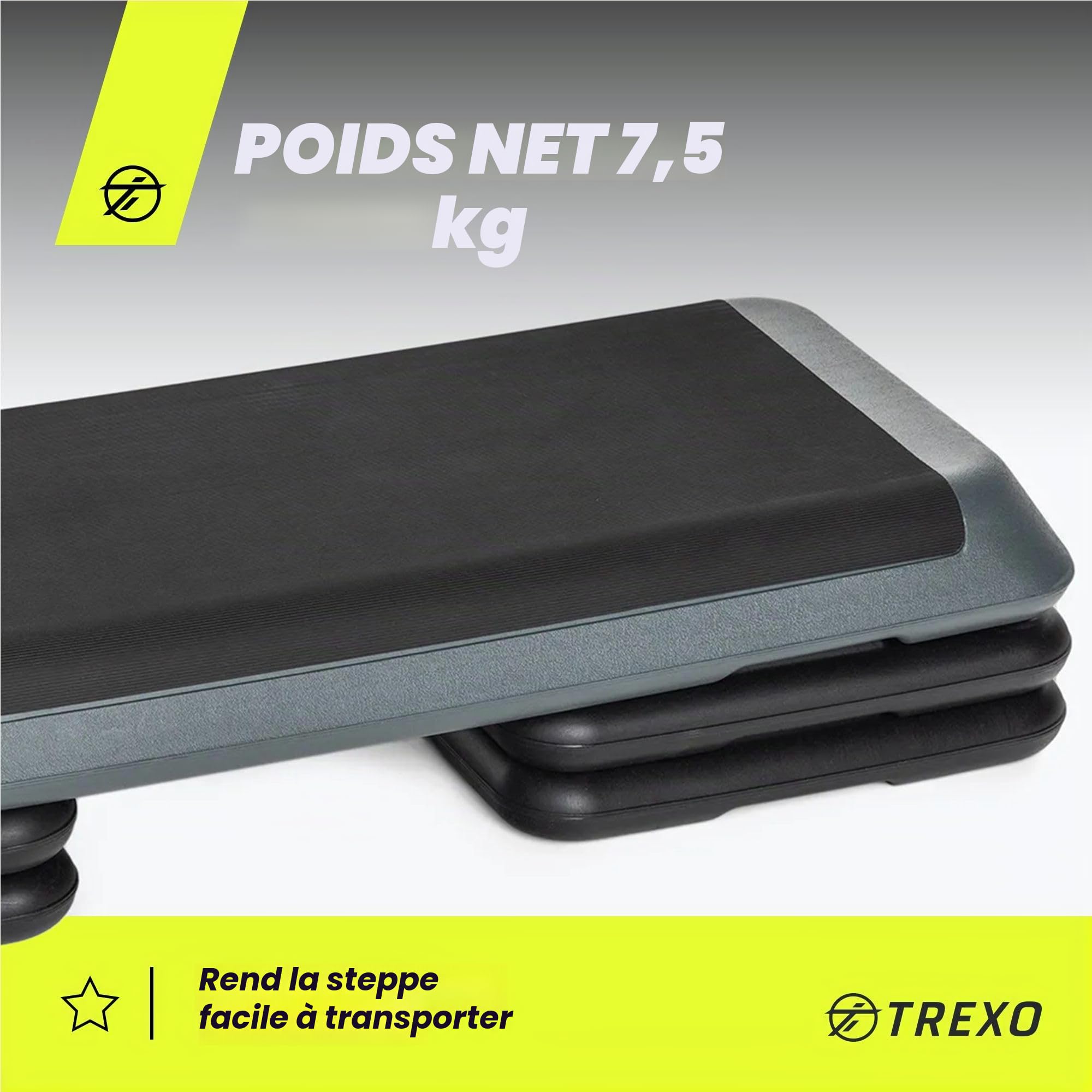 TREXO step d'exercice aérobique pour le cardio-training Hauteur réglable 10-15-20 cm Grande table 109 x 41 cm Durable Matériaux de haute qualité Exercice jusqu'à 250 kg VERT