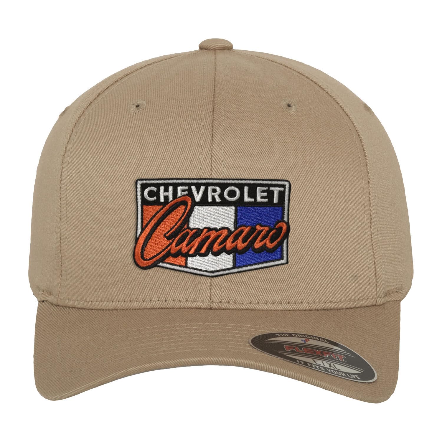 Chevrolet Unisex Khaki Officially Licensed Camaro Patch Flexfit Baseball Cap (Khaki), Large/X-Large
