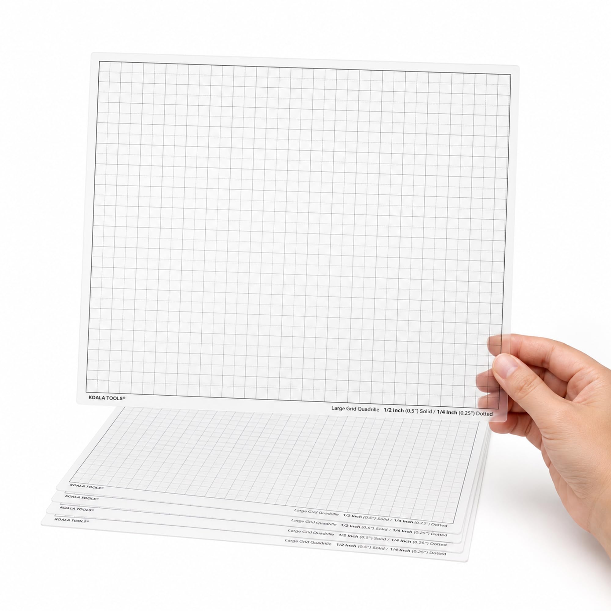 Koala Tools Quadrille Lot de 5 feuilles transparentes quadrillées – 21,6 x 27,9 cm | Rétroprojecteur et boîte à lumière transparente – Film de traçage pour croquis et dessin