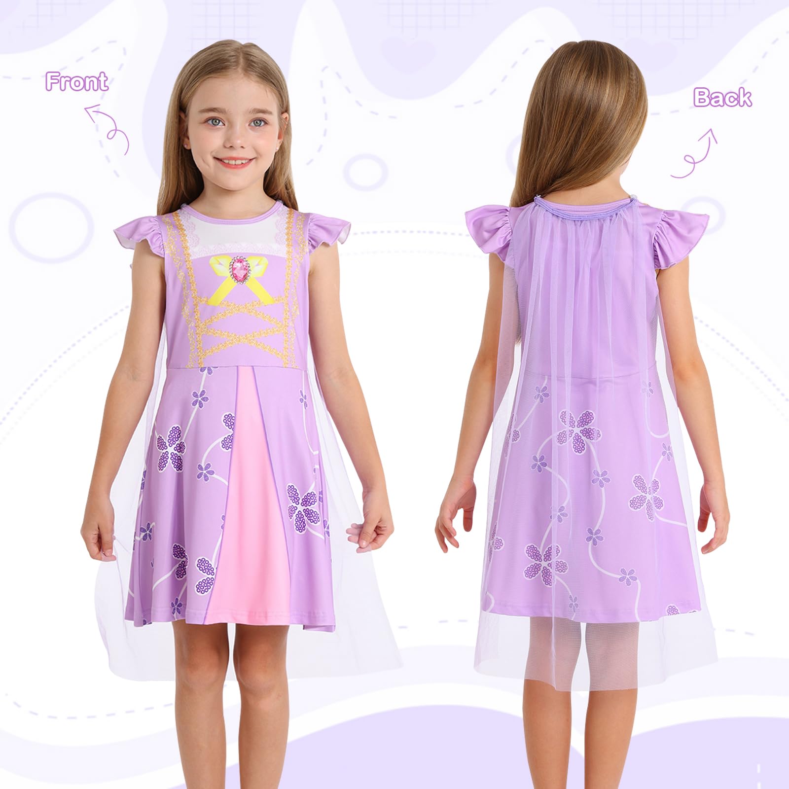 Jurebecia Purple Princess Girls Dressing up Costumes Cosplay Fancy Party Girl Princess Dresses for Festival Pageant Carnival Halloween 4-5 Years - Image 4