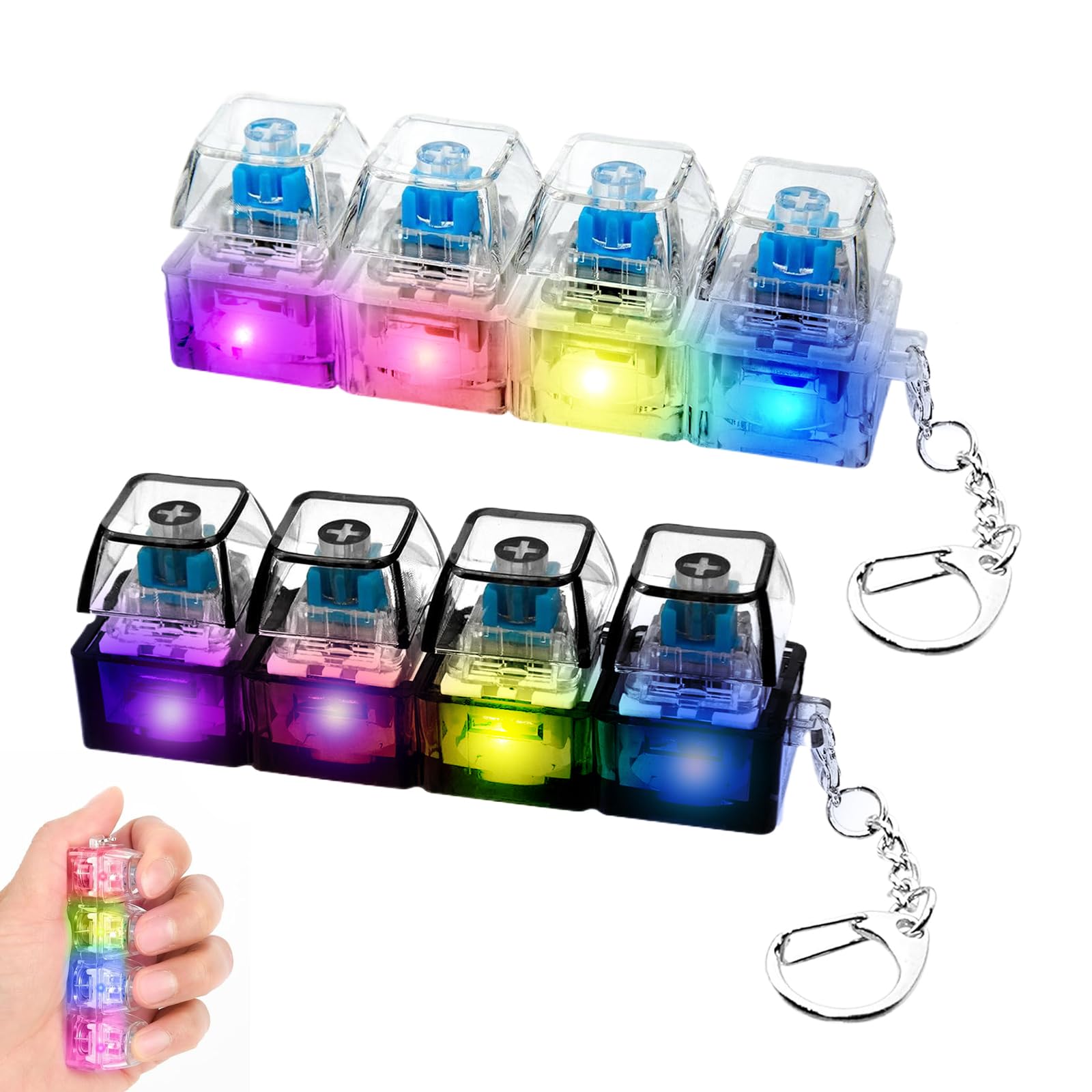 2 Pcs Keyboard Fidget Toy Light Up,4 Button Keyboard Clicker Fidget Toy Portable Stress Relief Keyring for Family Travel Home School Outdoor