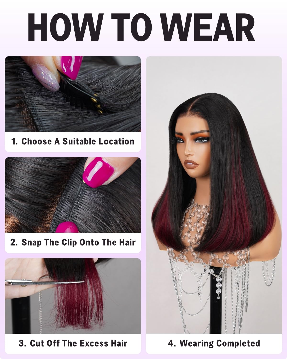 MEGALOOK Salon-Quality Glueless Wig Human Hair for Black Women Pre Plucked 6x5 Pre Cut HD Lace Front Wig Wear and Go Bleached Knots Wigs with 4 Pcs 1B/99J Clip in Hair Extension 16 Inch - Image 3
