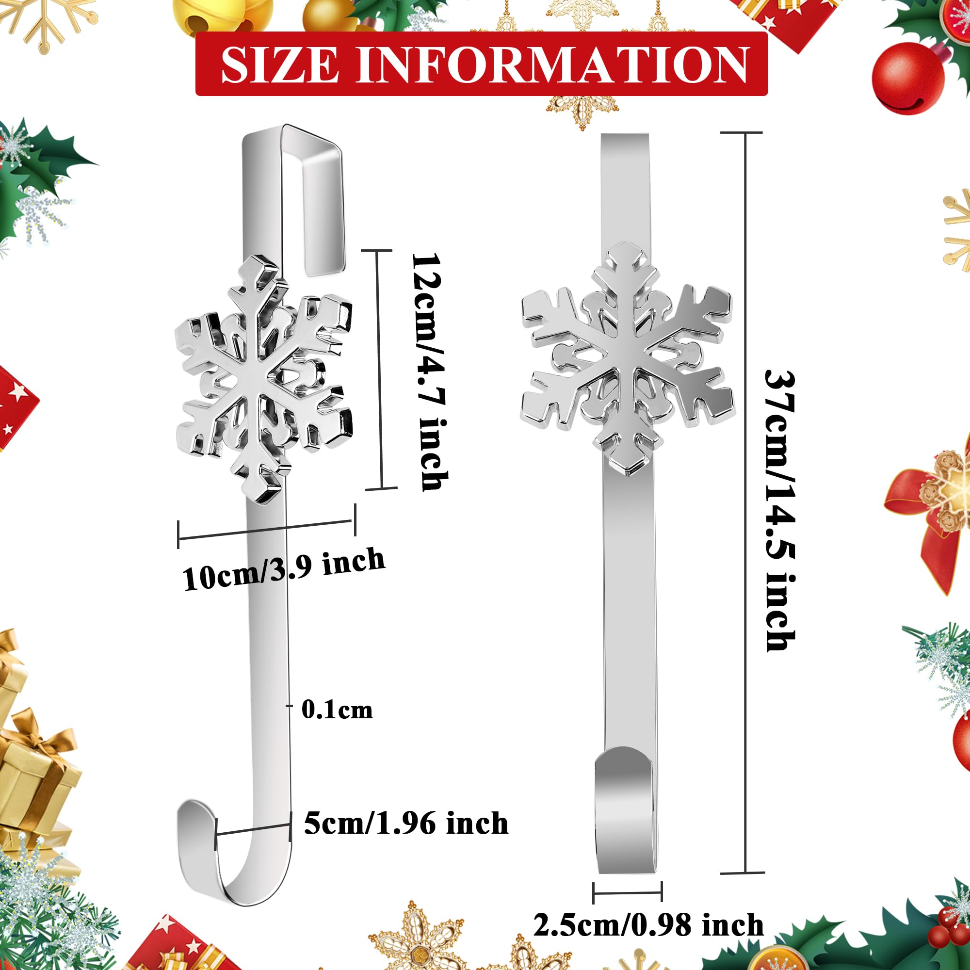 Aodaer 1 Pack Christmas Silver Metal Wreath Hanger 14.5 Inches Wreath Hooks with Snowflake Interchangeable Icons Stainless Steel Front Door Hanger Heavy Duty Wreath Holder for Christmas Decorations - Image 2