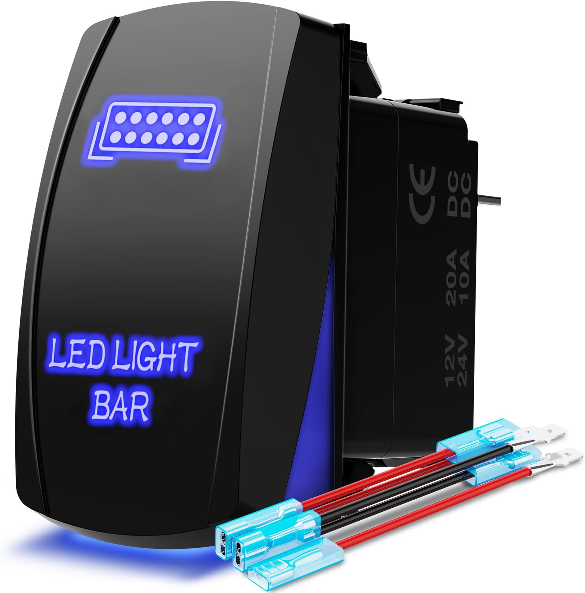 MICTUNING MIC-LSB1 Laser LED Light Bar Rocker Switch ON-Off LED Light 20A 12V, 5pin, Blue