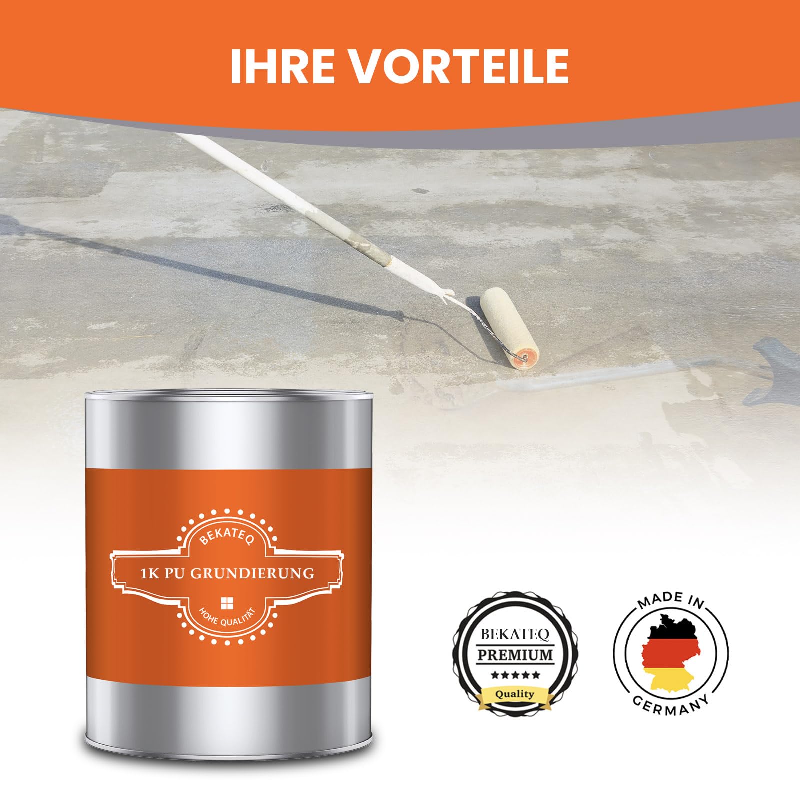 BEKATEQ 1K PU Grundierung aussen 1l - rasante Trocknung, hohe Reichweite - geeignet für Beton, Stein, Stahl, Holz, Fliesen - Steinteppich Balkon Terrasse Boden Haftgrund Tiefengrund BK-637PU
